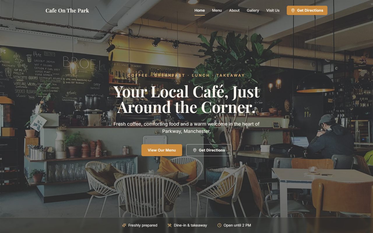 Cafe On The Park website — café in Manchester with menu and gallery